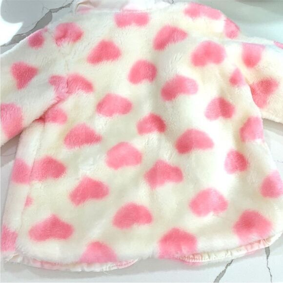 Cradle Togs | Girls Pink Hearts Plush Soft White Coat Jacket Size 18M - Picture 4 of 9